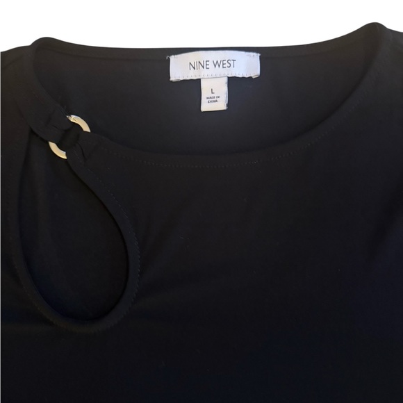 Nine West Black Long Sleeve Top | Gold Ring Neckline | Size L - Picture 3 of 6